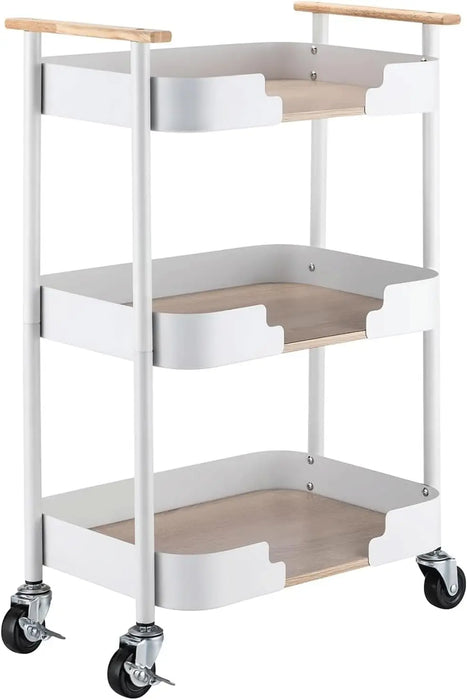 Portable Rolling Storage Cart Carbon Steel Frame with Handle for Multi-Room Organization