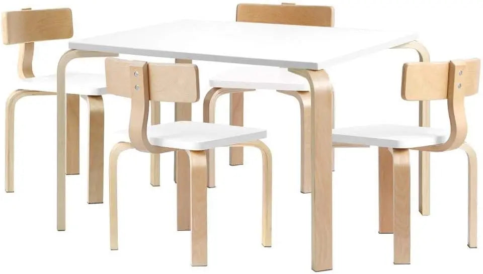 Birch Plywood 5-Piece Table and Chair Set Smooth Edges, Floor Protectors