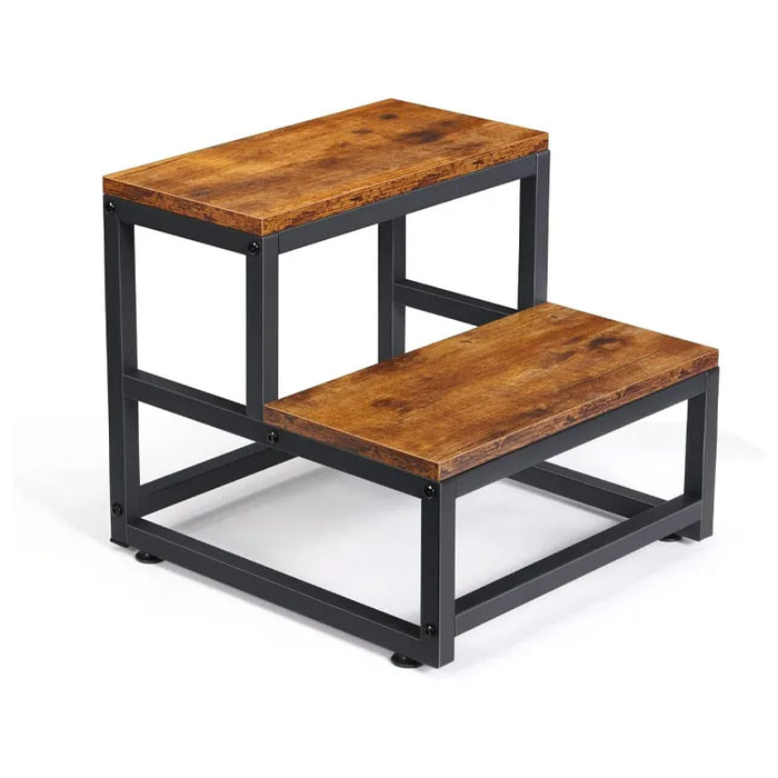 Sturdy 2-Step Stool, 500lbs Weight Capacity, Brown Steel Frame