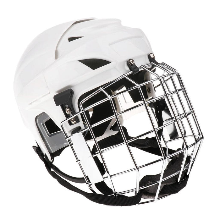 High-quality white ice hockey helmet with metal face mask for protection