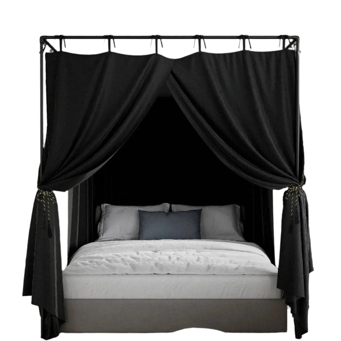 Blackout bed canopy curtains in black, windproof and lightproof design