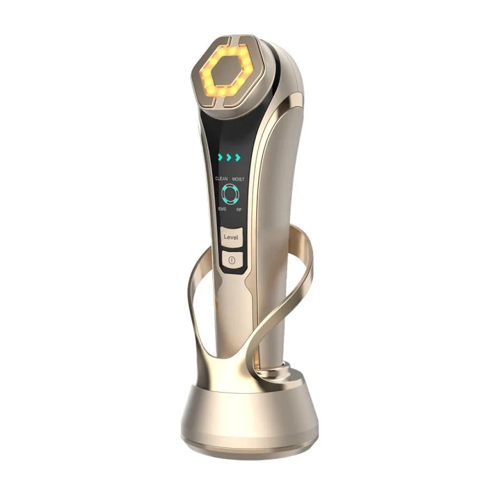 HIFU Face Skin Care | EMS Facial Lifting Massager & LED Photon Wrinkle Remover | Hot Compress 1200Hz Vibration, Gold
