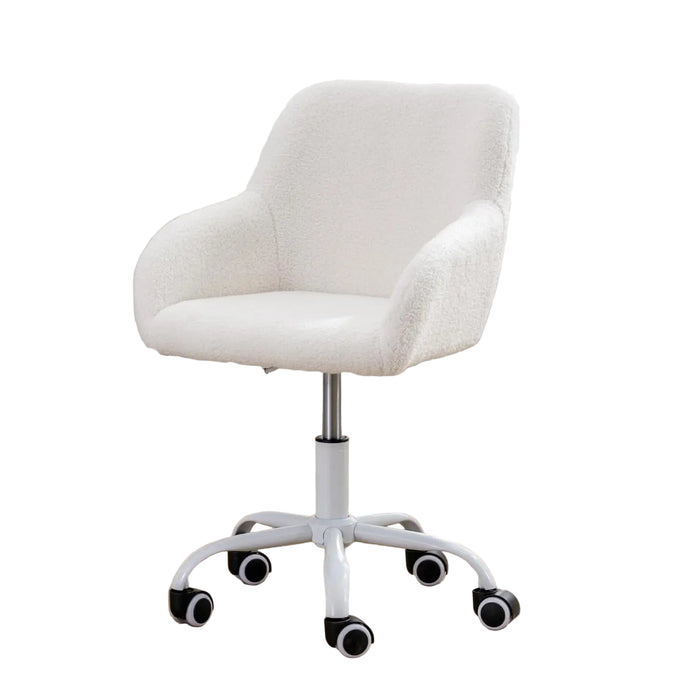 Adjustable Swivel Desk Chair Plush Faux Fur Upholstery with White Wheels for Home or Study Room