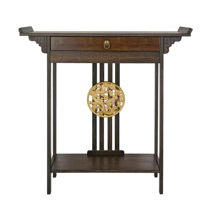 Vintage Rustic Console Table with Pull Drawer & Shelf - FLUXA