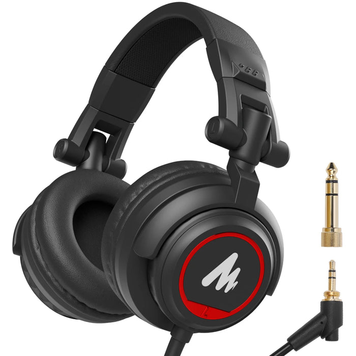 Professional Studio Monitor Headphones, 50mm Driver, Collapsible Design, Detachable Cable, Black