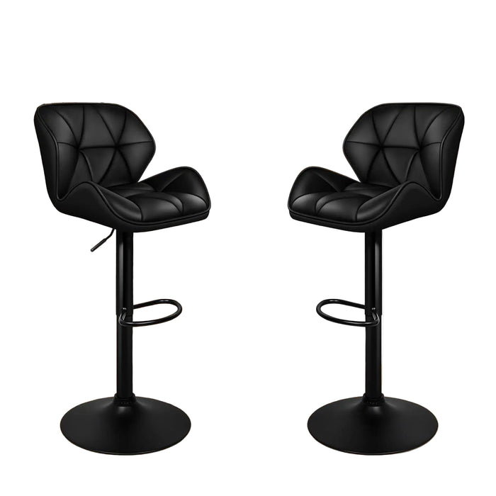 2-Piece Adjustable Bar Stools 360° Swivel PU Leather Chairs with Footrest & Wide Base Black