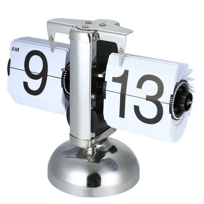 Modern white retro flip-over clock with accurate quartz movement