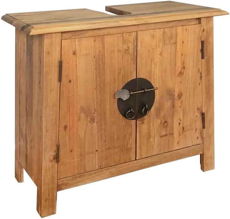 Solid Pinewood Bathroom Vanity Cabinet Rustic Retro Style, Large Storage, Plumbing Cover
