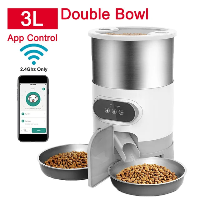 3L Smart Cat Feeder with Stainless Steel Double Bowl and LCD Display