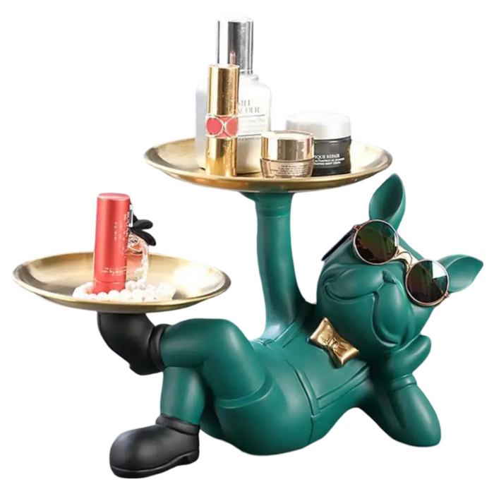 Resin Bulldog Statue with Tray – Decorative Storage Ornament