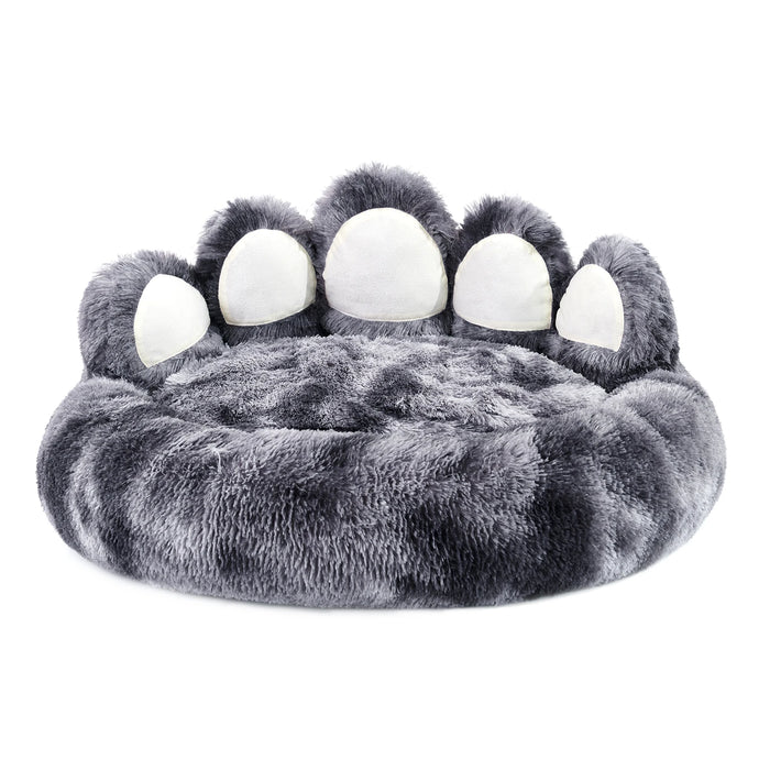 Soft paw-style pet bed in dark grey for small dogs and cats