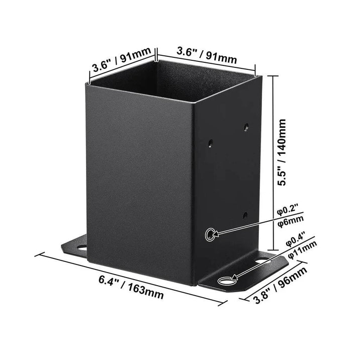 Matte black 2/4 pcs Post Base Brackets for 4x4 wood posts
Suitable for wood posts sized 10x10 cm with internal dimensions of 9x9 cm
Includes all necessary installation accessories for quick and straightforward setup
Carbon steel construction with full wrap structure for wobble prevention
Rust-resistant and sturdy brackets for long-lasting support