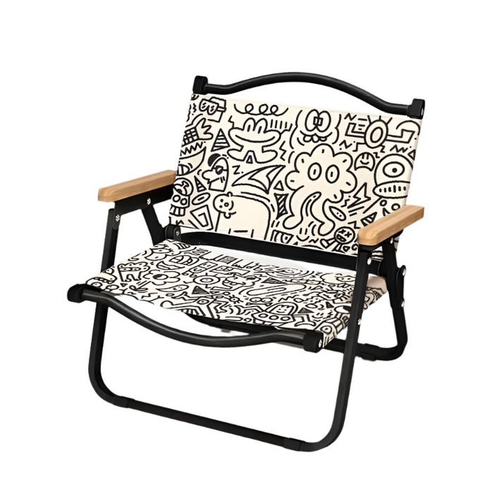 Outdoor Garden Foldable Chair with Canvas Backrest Black