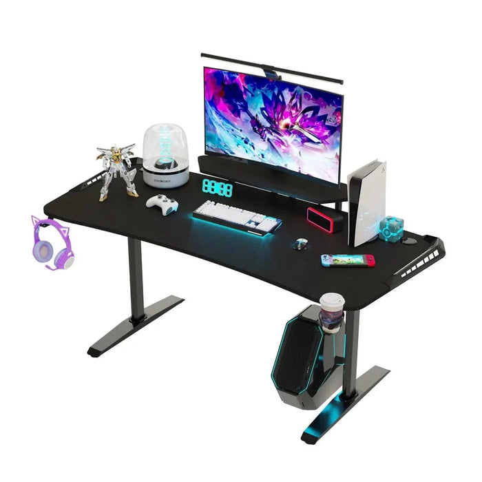 Ergonomic gaming desk with ample space and convenient features