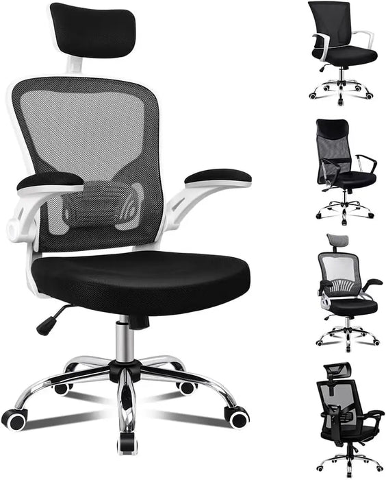 Mesh Ergonomic Office Chair with Adjustable Headrest, Flip-Up Armrests & 150° Recline 180kg Capacity