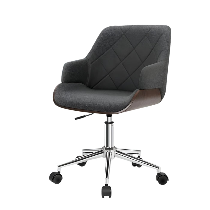 Wooden office chair in grey with PU leather fabric and chrome base