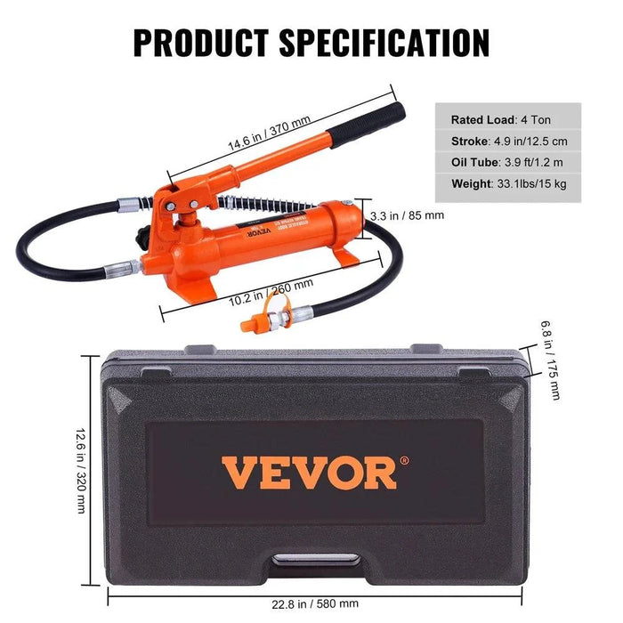 Hydraulic cylinder jack power frame repair and lifting tool kit for automotive and heavy equipment (4 ton) - essential for professional mechanics and automotive enthusiasts