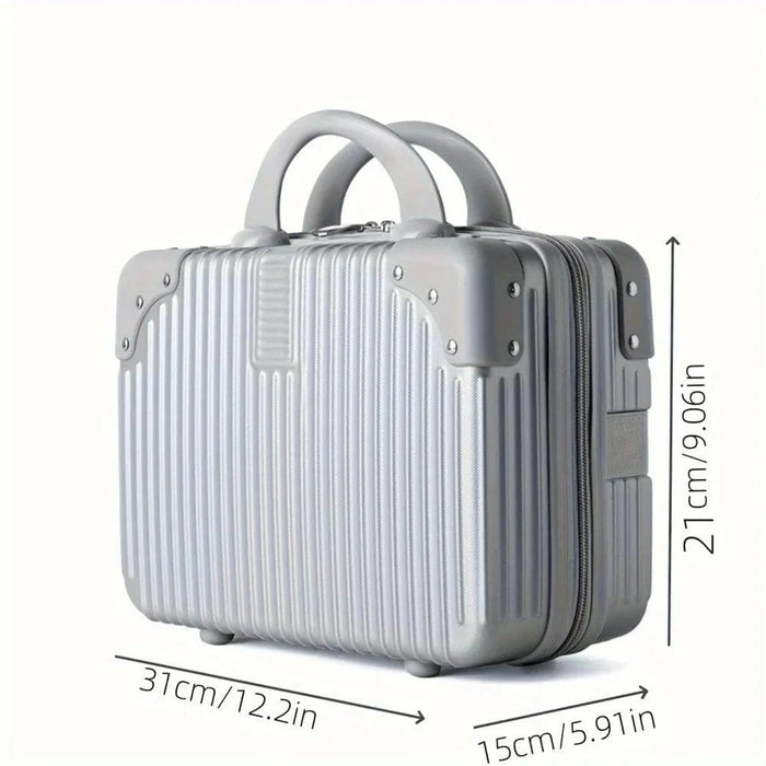 Makeup travel case with durable, water-resistant silver fabric exterior