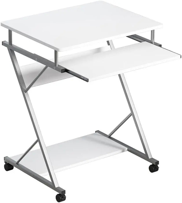 Portable 60cm Study Desk White Workstation with Steel Frame and Bottom Storage Shelf