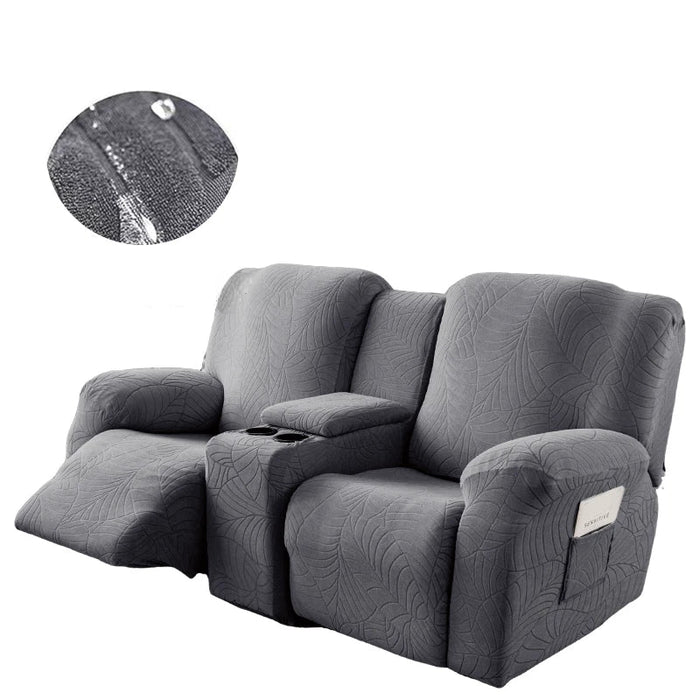 Stretch 2-Seater Recliner Sofa Covers with Console, Dark Grey