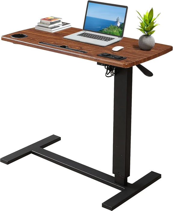 Adjustable Laptop & Computer Desk Portable Gas Lift Standing Table with Power Outlets & Oak Top