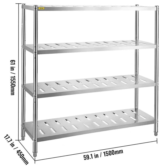 150 x 45 x 155 cm Stainless Steel Shelf with Crossbeam Design, Effortless Assembly, and Versatile Uses in Kitchens and Garages
