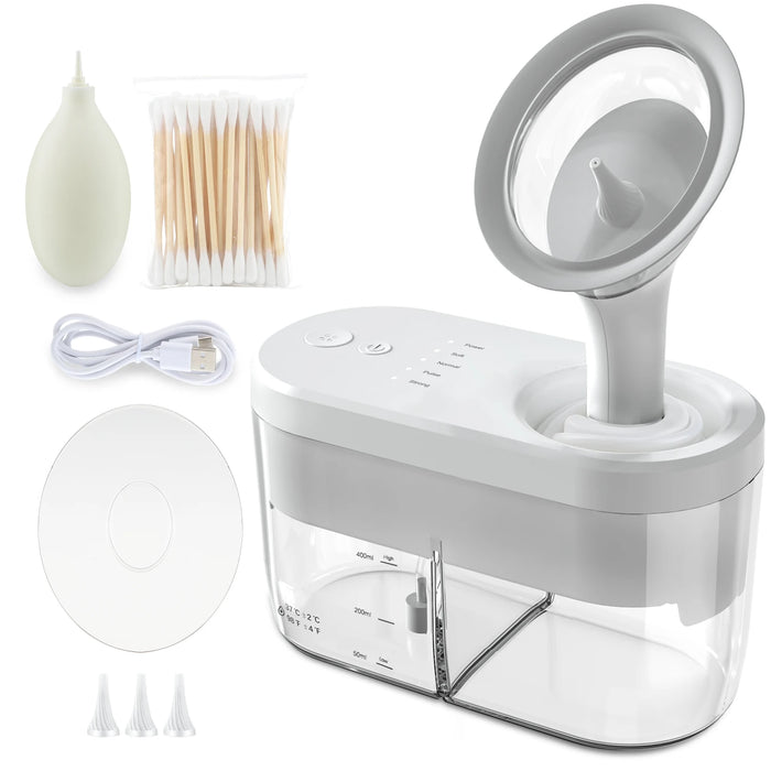 White Electric Ear Wax Removal Cleaner with Cotton Swab and Charging Cable Included