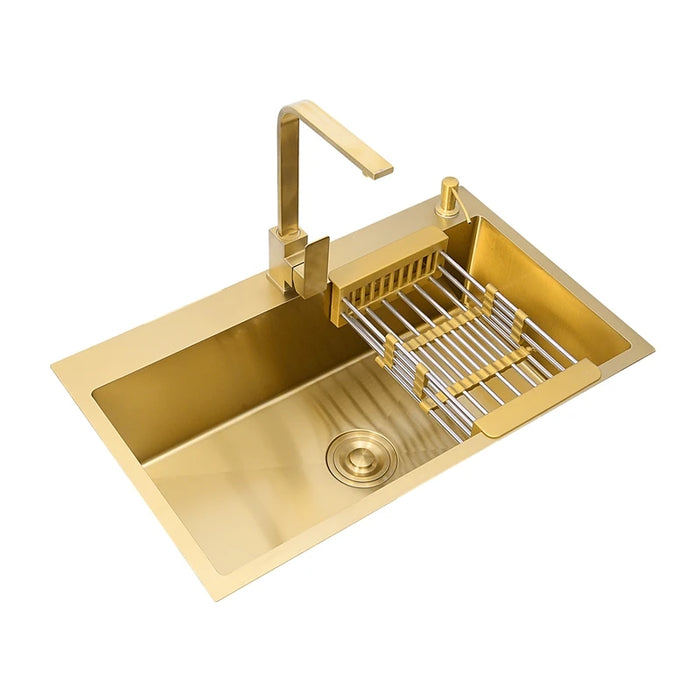 Rectangular Single Bowl Kitchen Sink with Faucet and Accessories