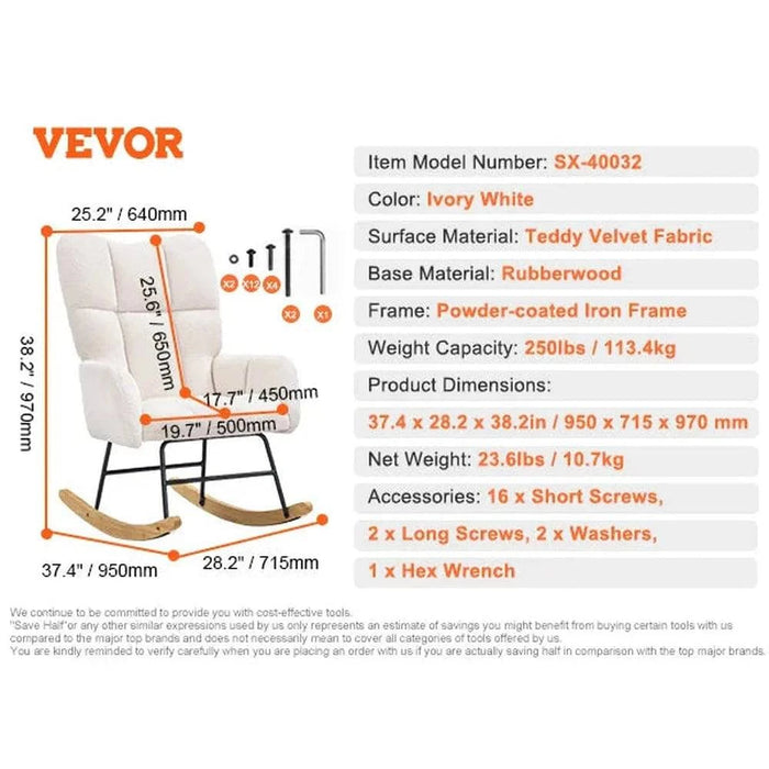 Upholstered rocking chair with 113 kg weight capacity, perfect for nursery glider