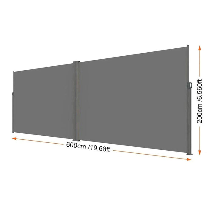 Retractable Outdoor Privacy Awning Polyester Waterproof Patio Screen UV 30+ Room Divider (200X600cm Gray) providing shade and privacy for outdoor spaces
