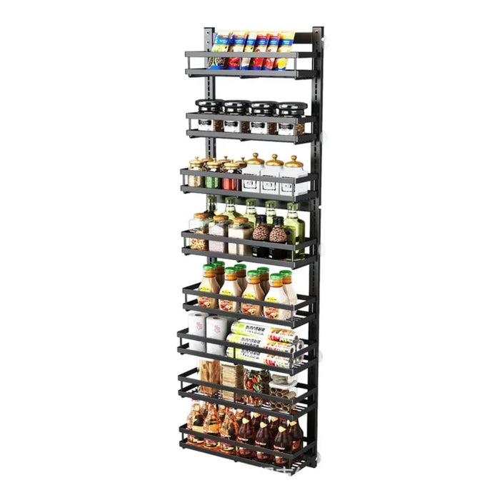 Black wall-mounted magnetic storage rack with 8L capacity for spice and condiment organization