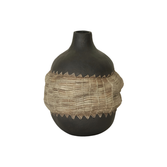 Decorative Resin Flower Vase with Rattan Patchwork Design