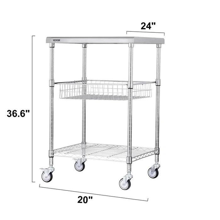 Durable 3-tier rolling utility cart with industrial-strength steel frame, silent rubber wheels, and 300 kg load capacity