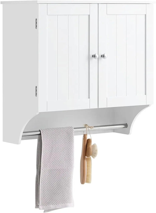 Bathroom Storage Cupboard with Adjustable Shelves & Stainless Steel Towel Rail Wall Mount