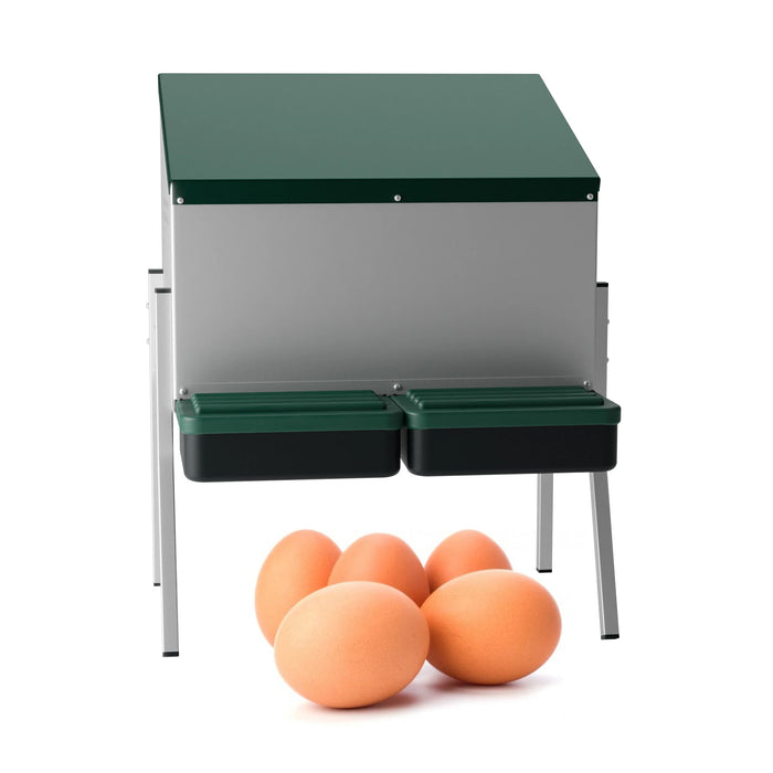 Durable Metal Egg Laying Nest Box with 2 Compartments and Plastic Tray Holds Up to 10 Hens