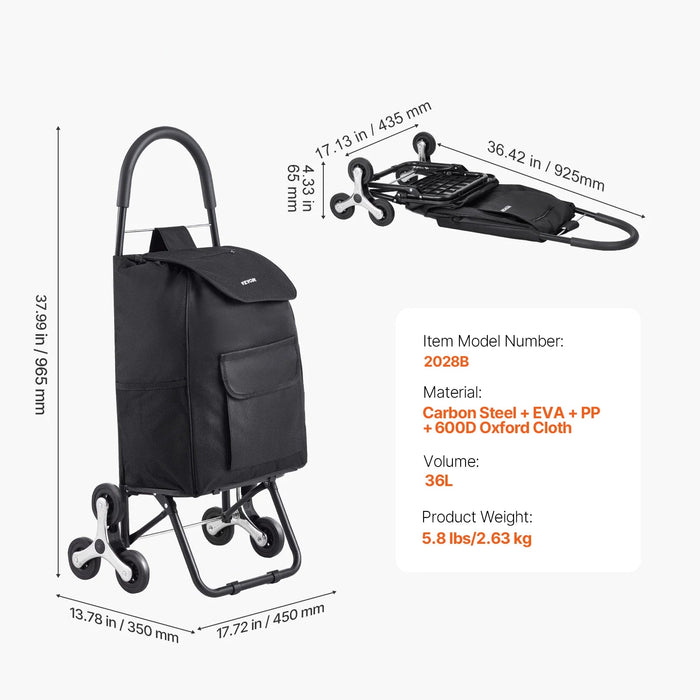 Sturdy and Durable 36L Folding Grocery Cart Hand-pulled Trolley Solution