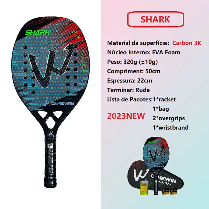 High-Performance Shark Gray Beach Tennis Racket with Aerodynamic Profile