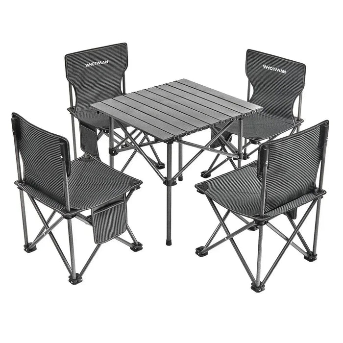 1x S Table + 4x Stripe Chairs – Compact Outdoor Dining Set