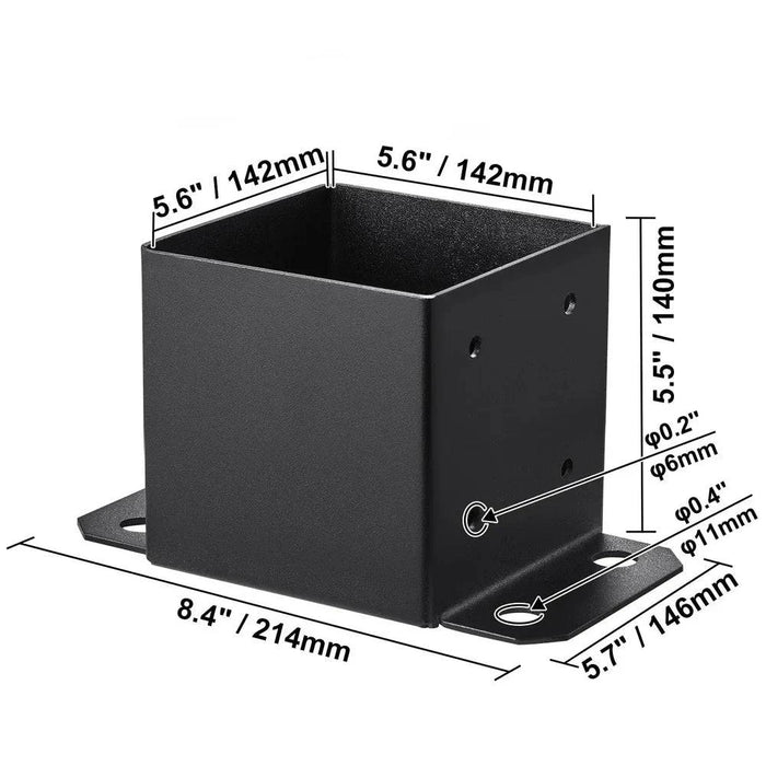 Set of 4 matte black 6x6 post base brackets for installation