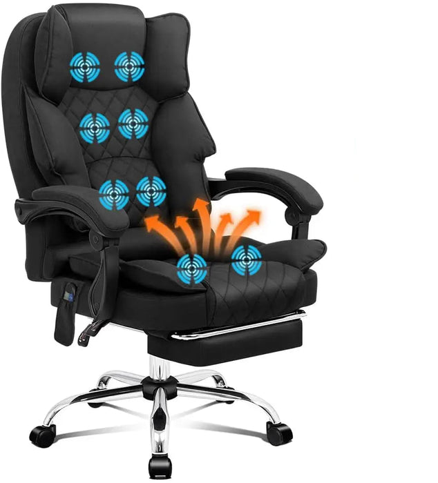 Reclining Office & Gaming Chair with 8-Point Massage, Heated Seat & Padded Footrest