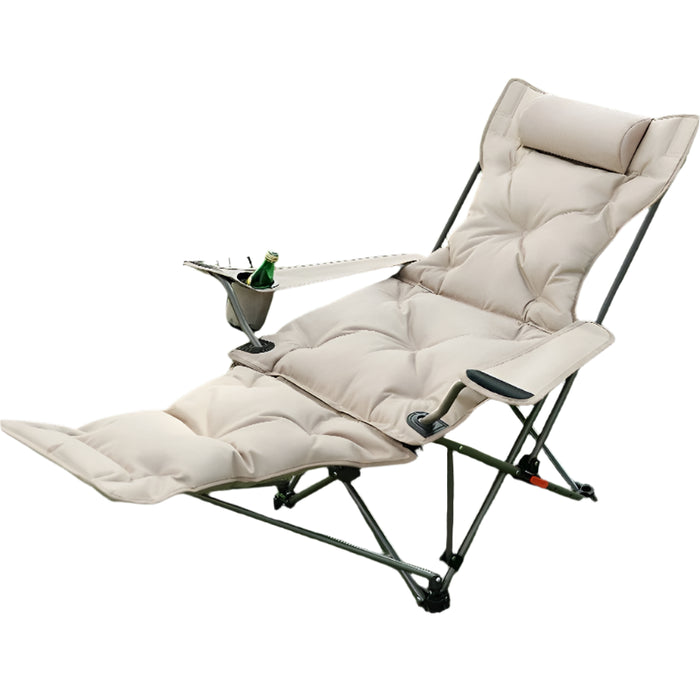 Portable Off-White Reclining Chaise Thickened Lounge for Outdoor Relaxations