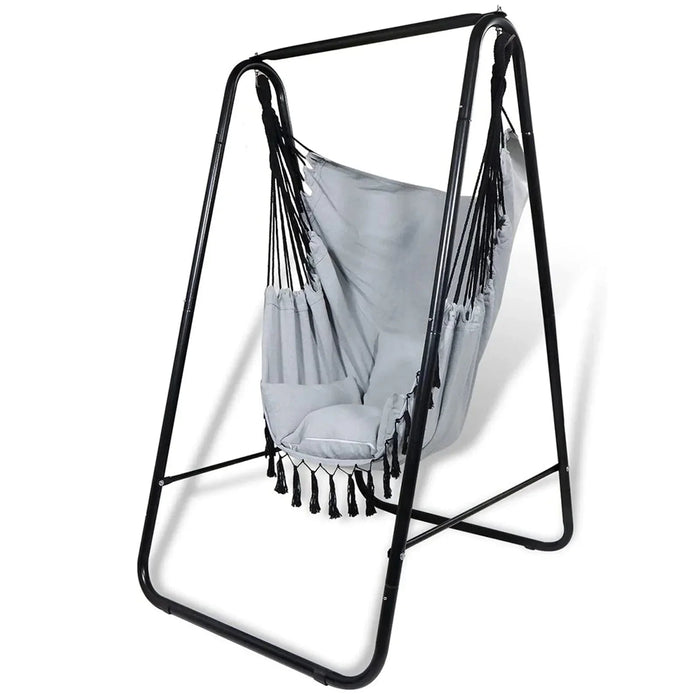 Portable Outdoor Hammock with Frame – Single Person Camping Swing gray