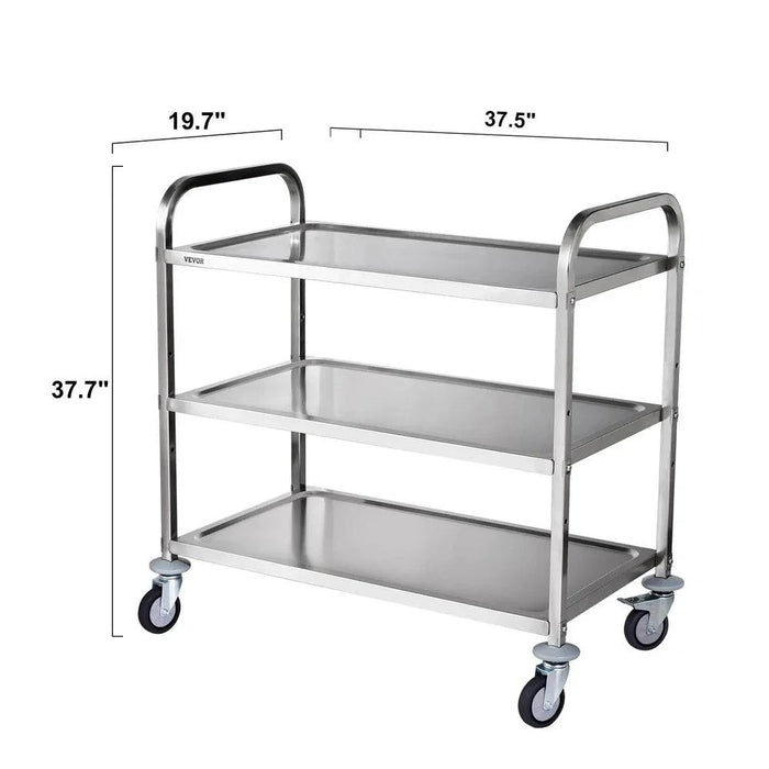3-Tier Rolling Utility Cart Mobile Metal Shelving Unit on Wheels for Kitchen and Bar with Smooth Mobility and Ergonomic Design
