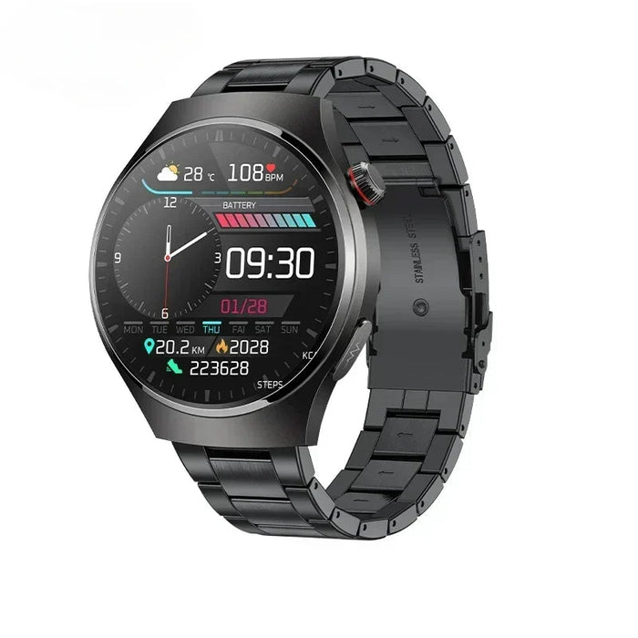 Fitness Smartwatch with Blood Lipid, ECG & Heart Rate Tracker, Steel strip black
