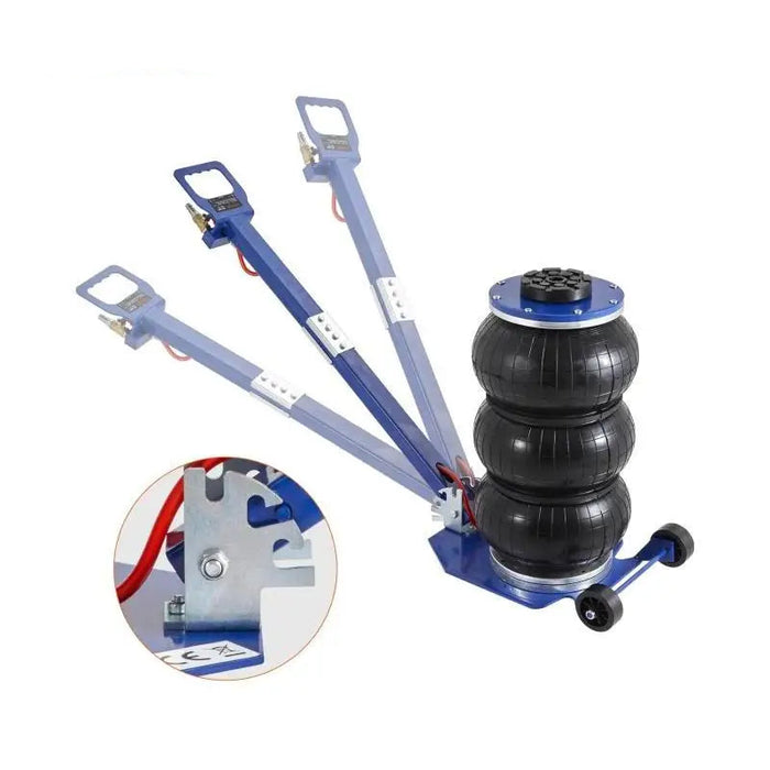 3-ton adjustable pneumatic air jack, heavy duty car repair, triple bag, quick lift, folding with wheels - blue