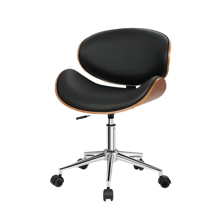 Wooden Office Chair with PU Leather Fabric Aria Black