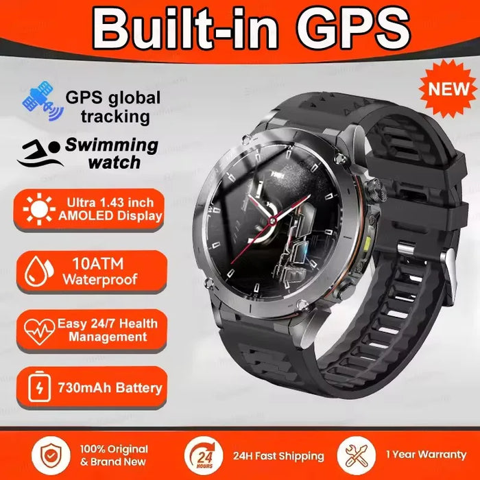 Outdoor Smartwatch with GPS, Compass, AMOLED Display & 170+ Sports Modes