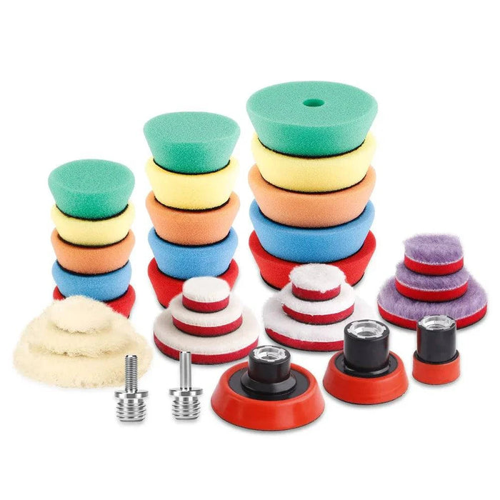 32Pcs T-Shape Car Detail Polishing Pads - Wool Buffing Pads for Car Polisher & Electric Drill (3 Sets - M14 Thread) - FLUXA