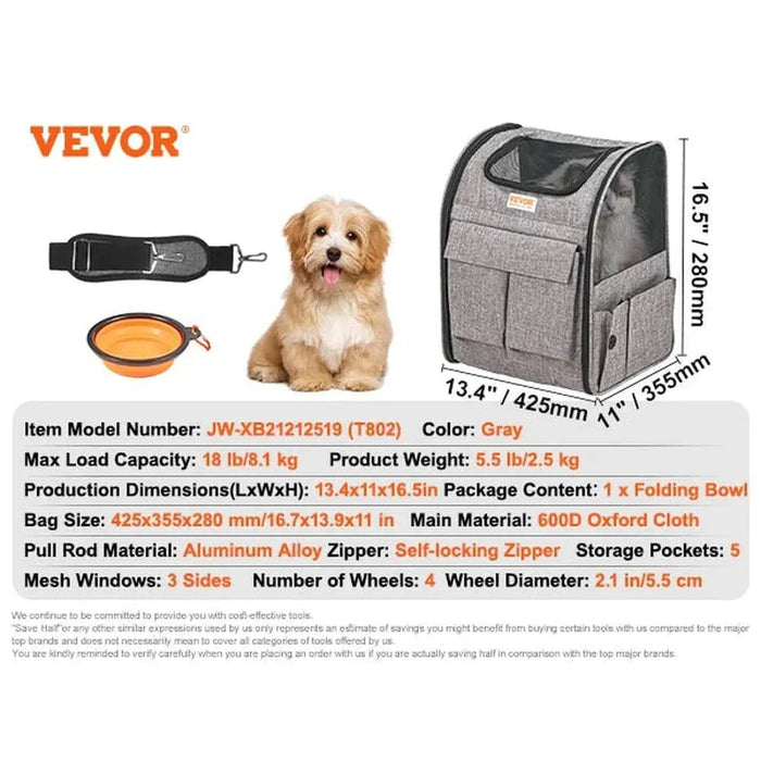 Travel-friendly Outgoing Dog Carry Backpack with TSA-approved design and aluminum alloy pull rod