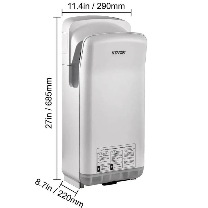 Automatic High-Speed Jet Hand Dryer Double-Sided Blade Washroom Dryer (silver) in modern washroom setting with sleek silver design